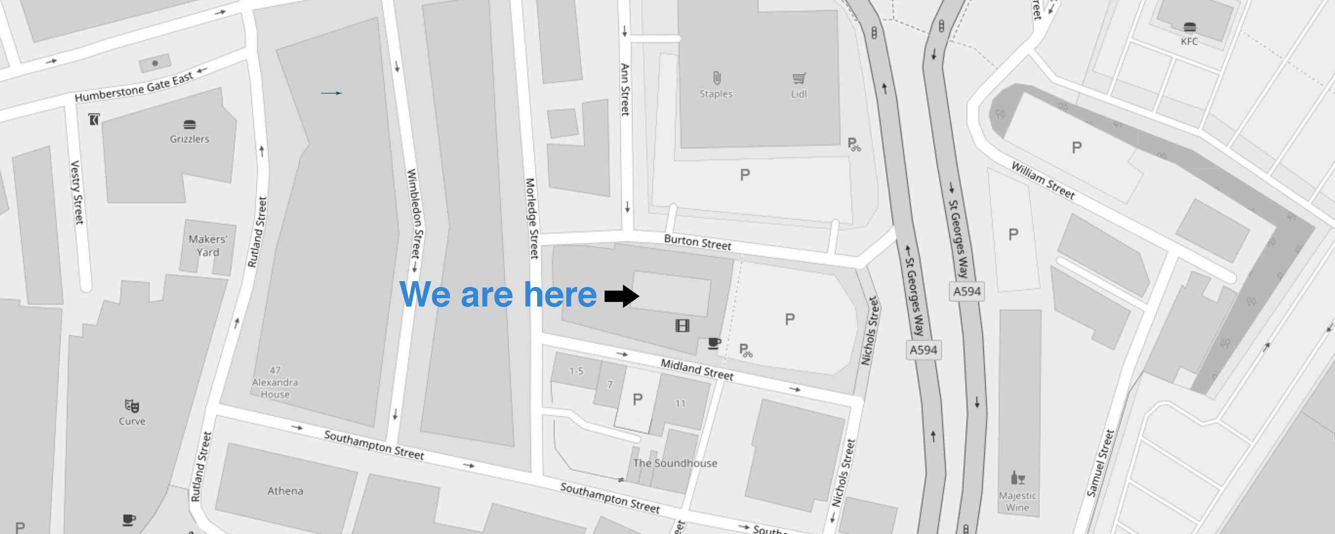 Map of Imagenova location at Phoenix Square, Midlands Street, Leicester